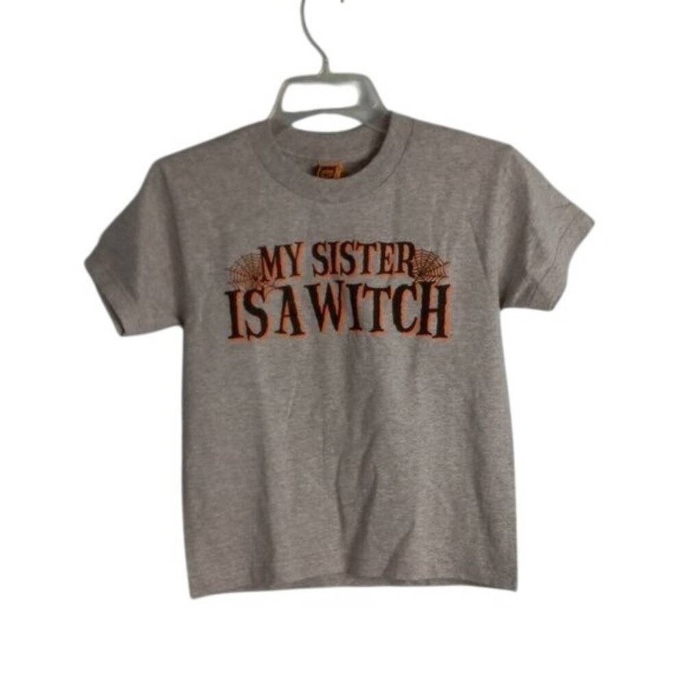 Unisex Kids Size XS My Sister Is A Witch Halloween Shirt Graphic Spider Webs NEW